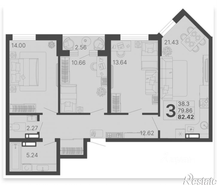 3-комн квартира ул Краснодонская, 77/1,  д. 77/1