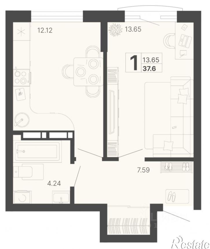 1-комн квартира в новом доме ул Краснодонская, 47,  д. 47