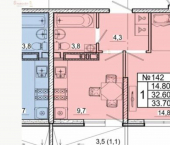 2-комн, 33кв м, этаж 2/17 Пластунская улица, 55/1
