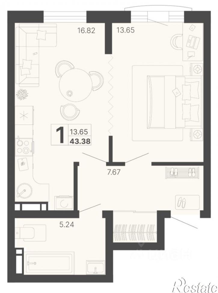 1-комн квартира в новом доме Краснодонская улица, 47,  д. 47