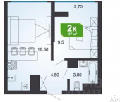 2-комн, 36кв м, этаж 5/20 ул Ясногорская, 16/6 3