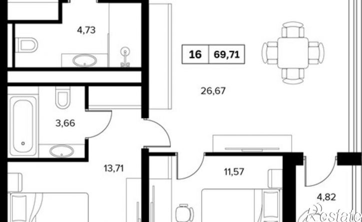 3-комн квартира в новом доме ул Семашко, 37А 1,  д. 37А 1,  к. 1