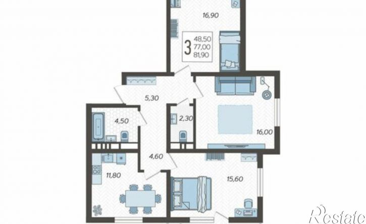 3-комн квартира в новом доме Тепличная улица, 108 к2,  д. 108 к2