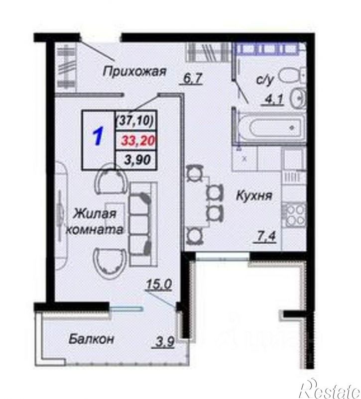 1-комн квартира Российская улица, 6/1 к1,  д. 6/1 к1