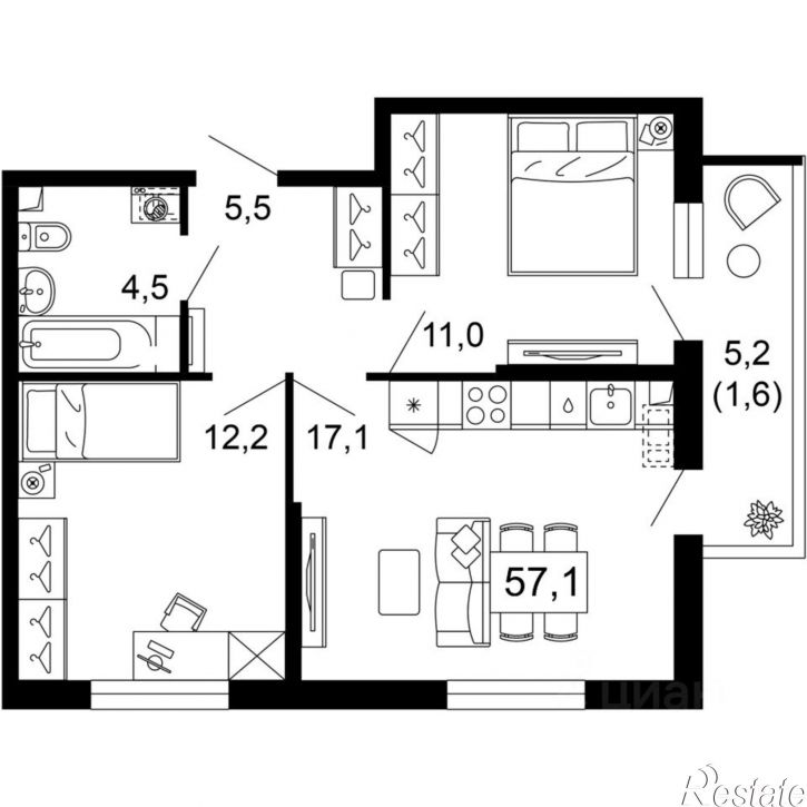 2-комн квартира улица Искры, 66/9 к1,  д. 66/9 к1