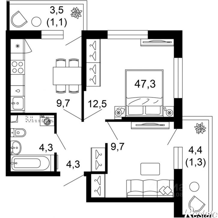 2-комн квартира улица Искры, 66/9 к1,  д. 66/9 к1