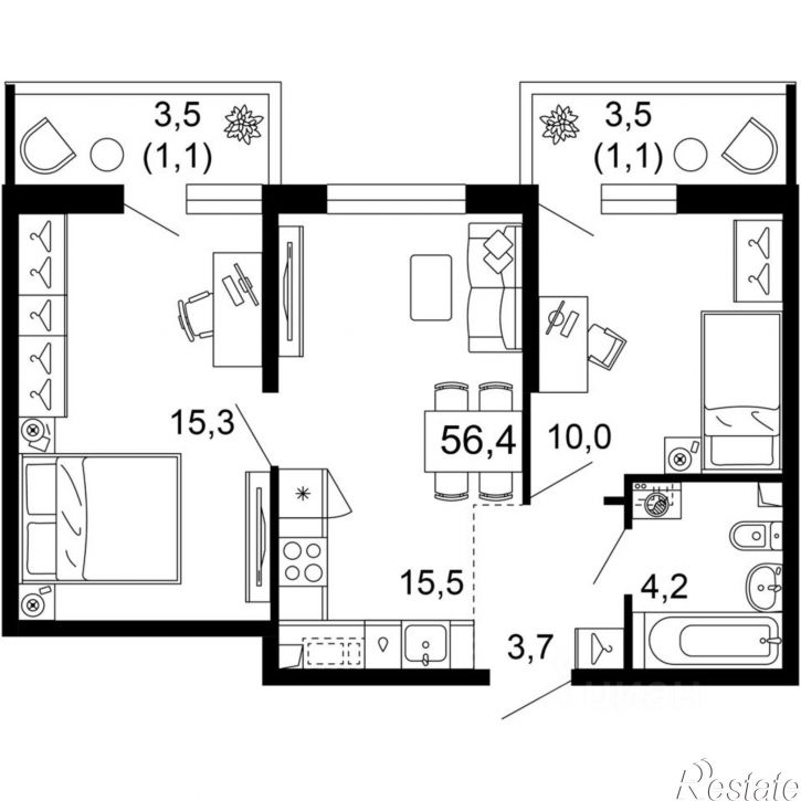 2-комн квартира улица Искры, 66/9 к2,  д. 66/9 к2