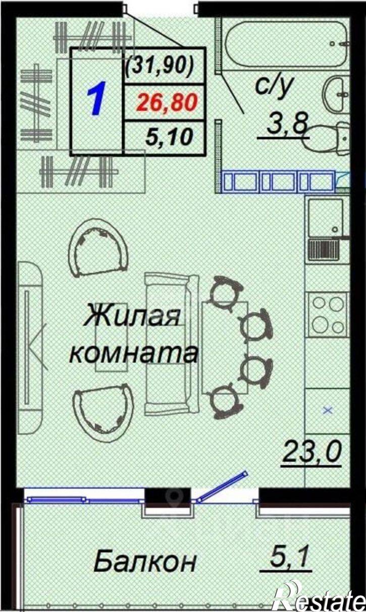 1-комн квартира ул Российская, 26Б,  д. 26Б