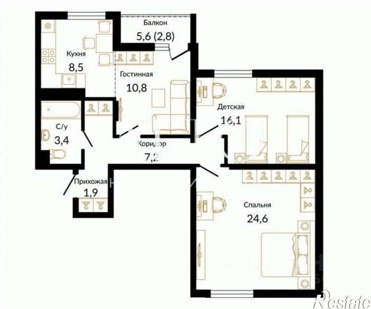 2-комн квартира ул Белых акаций, 32,  д. 32