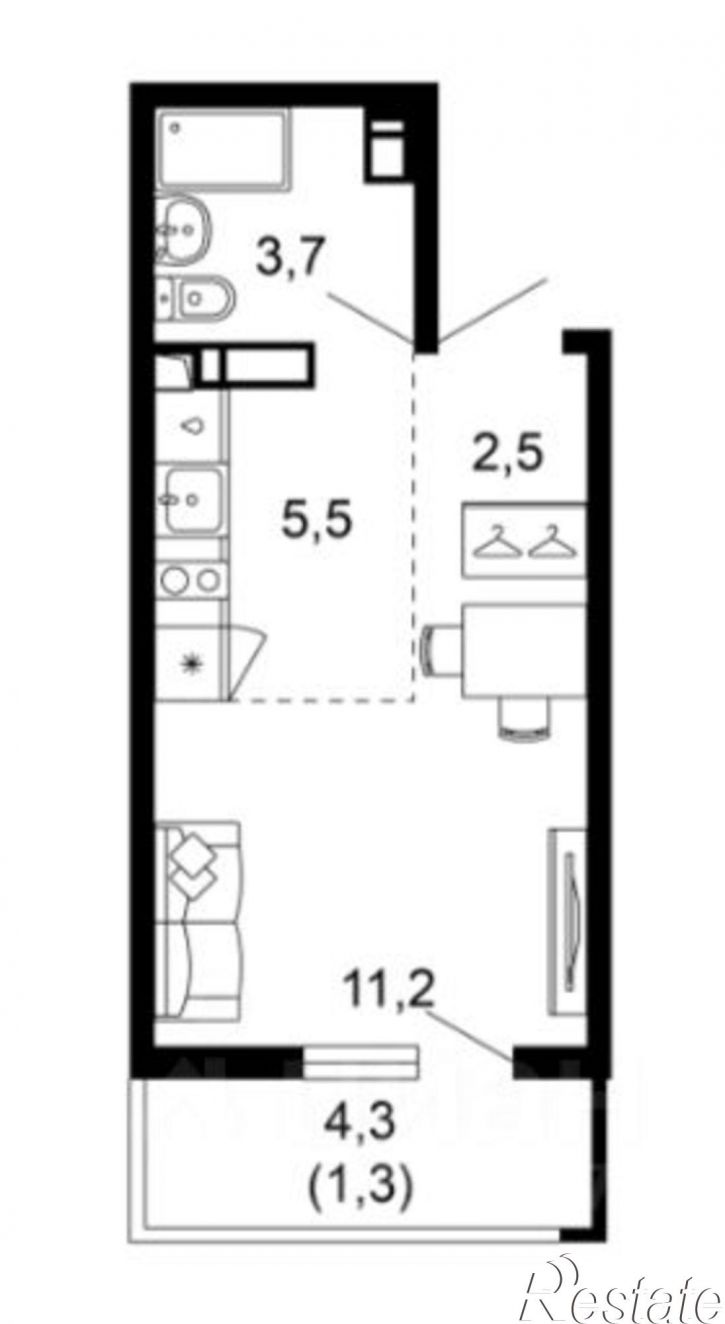 1-комн квартира улица Искры, 66/9 к1,  д. 66/9 к1