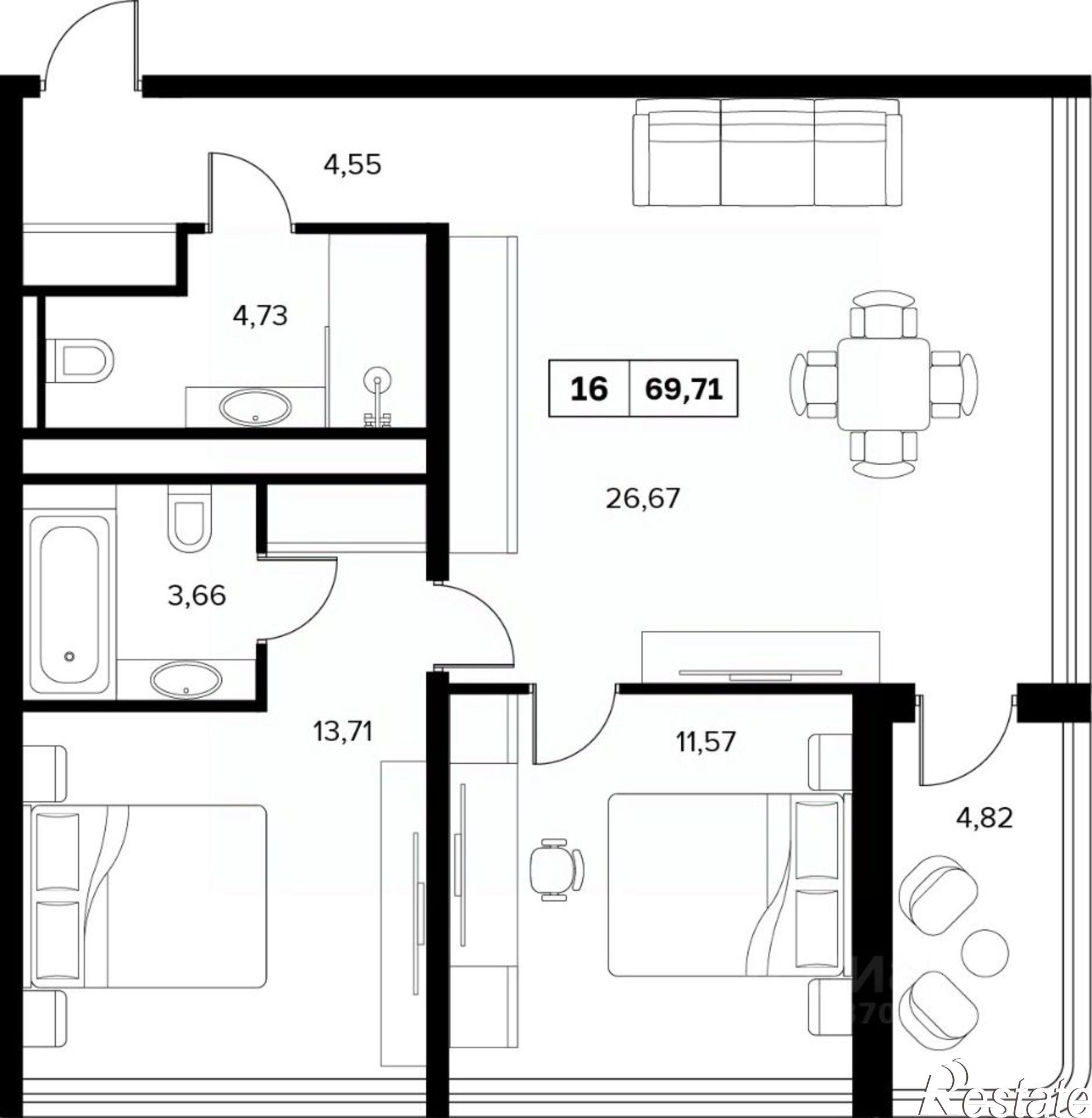 Купить квартиру за 57 510 800 рублей на улица Семашко, 37А