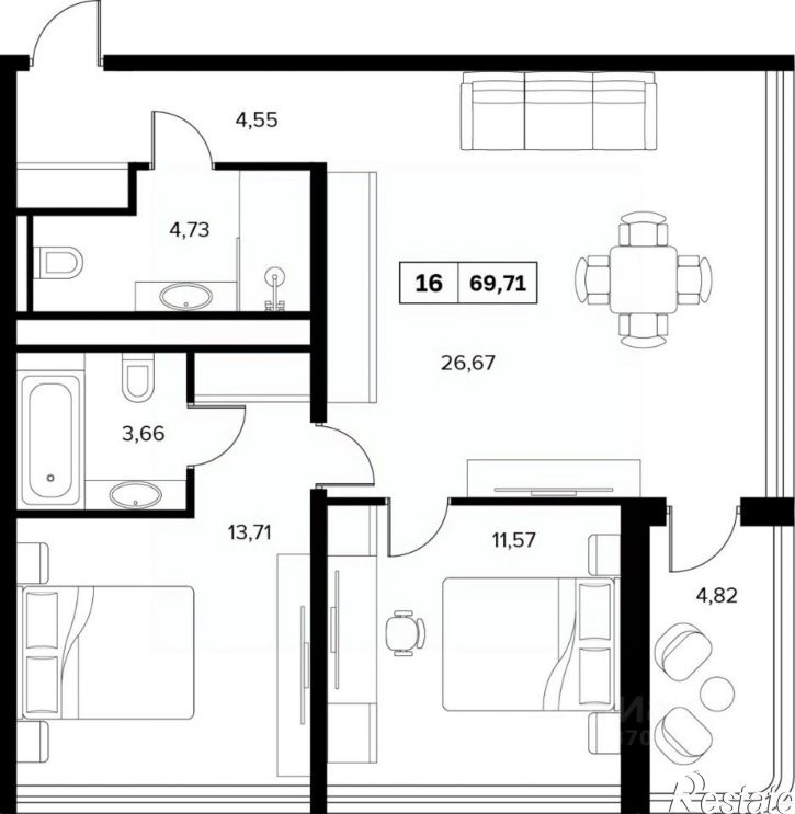 3-комн квартира в новом доме улица Семашко, 37А,  д. 37А