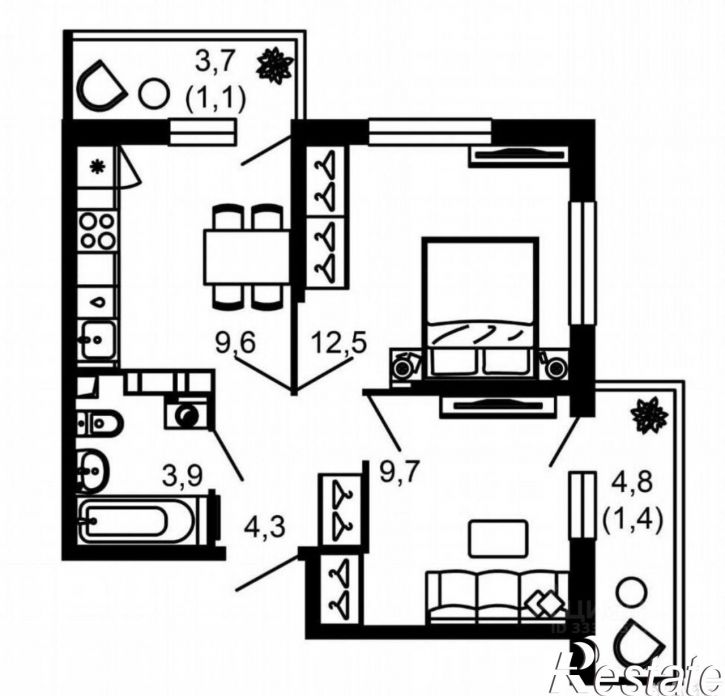 2-комн квартира улица Искры, 66/9 к8,  д. 66/9 к8
